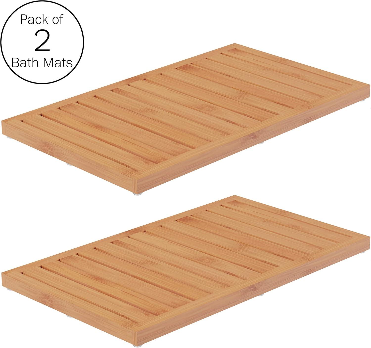 imageBamboo Bath Mat Set 2Pack NonSlip Wooden Bath Mats with Slatted Design for IndoorOutdoor Bathtub Shower Sauna Pool or Hot Tub by Lavish Home