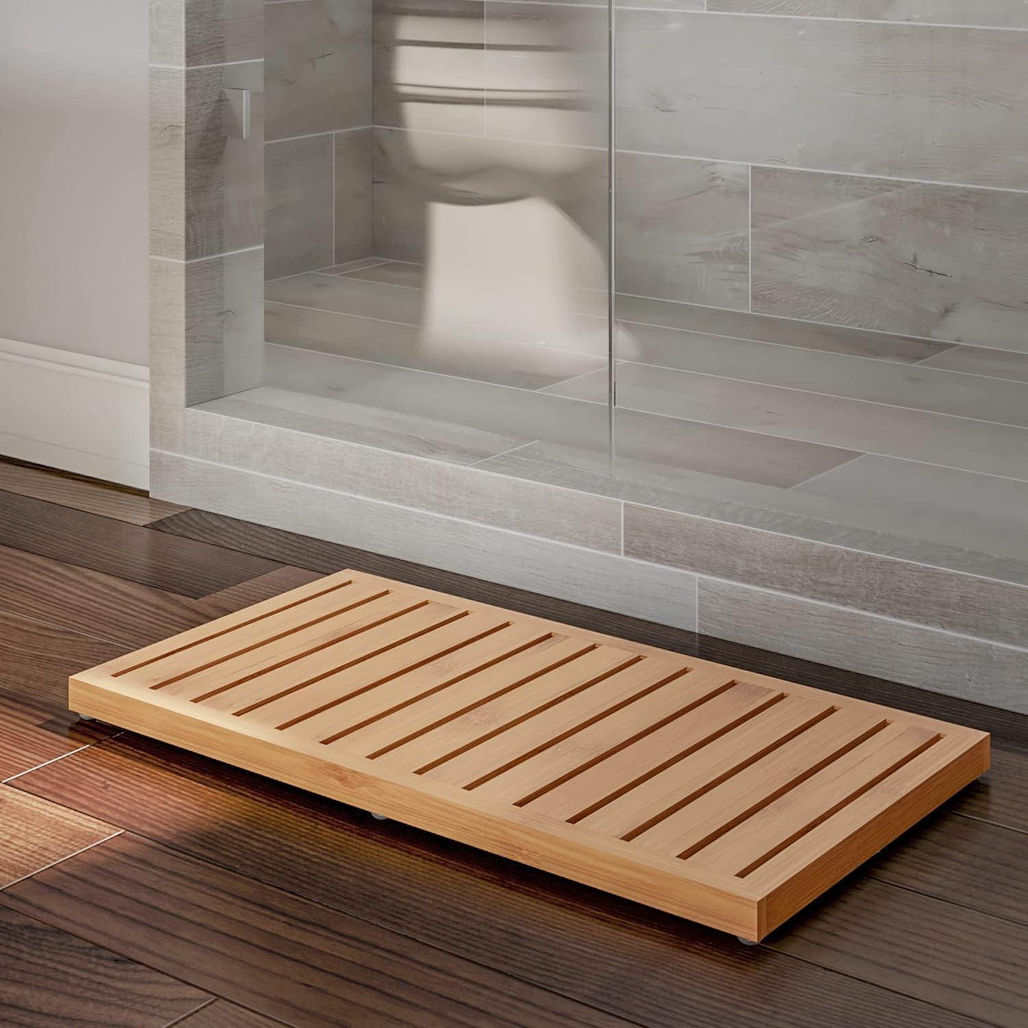 imageBamboo Bath Mat Set 2Pack NonSlip Wooden Bath Mats with Slatted Design for IndoorOutdoor Bathtub Shower Sauna Pool or Hot Tub by Lavish Home