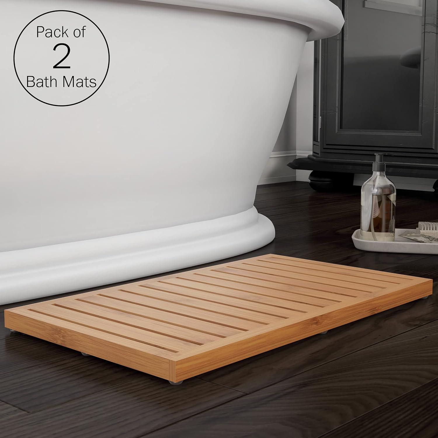imageBamboo Bath Mat Set 2Pack NonSlip Wooden Bath Mats with Slatted Design for IndoorOutdoor Bathtub Shower Sauna Pool or Hot Tub by Lavish Home