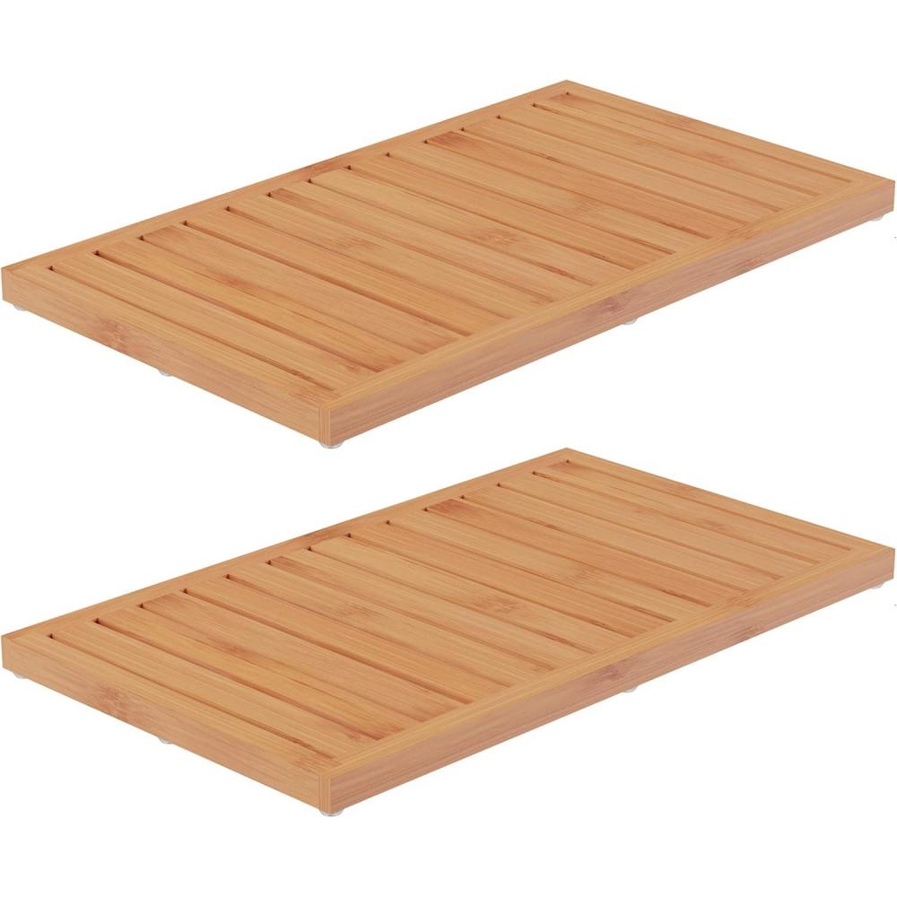 imageBamboo Bath Mat Set 2Pack NonSlip Wooden Bath Mats with Slatted Design for IndoorOutdoor Bathtub Shower Sauna Pool or Hot Tub by Lavish Home
