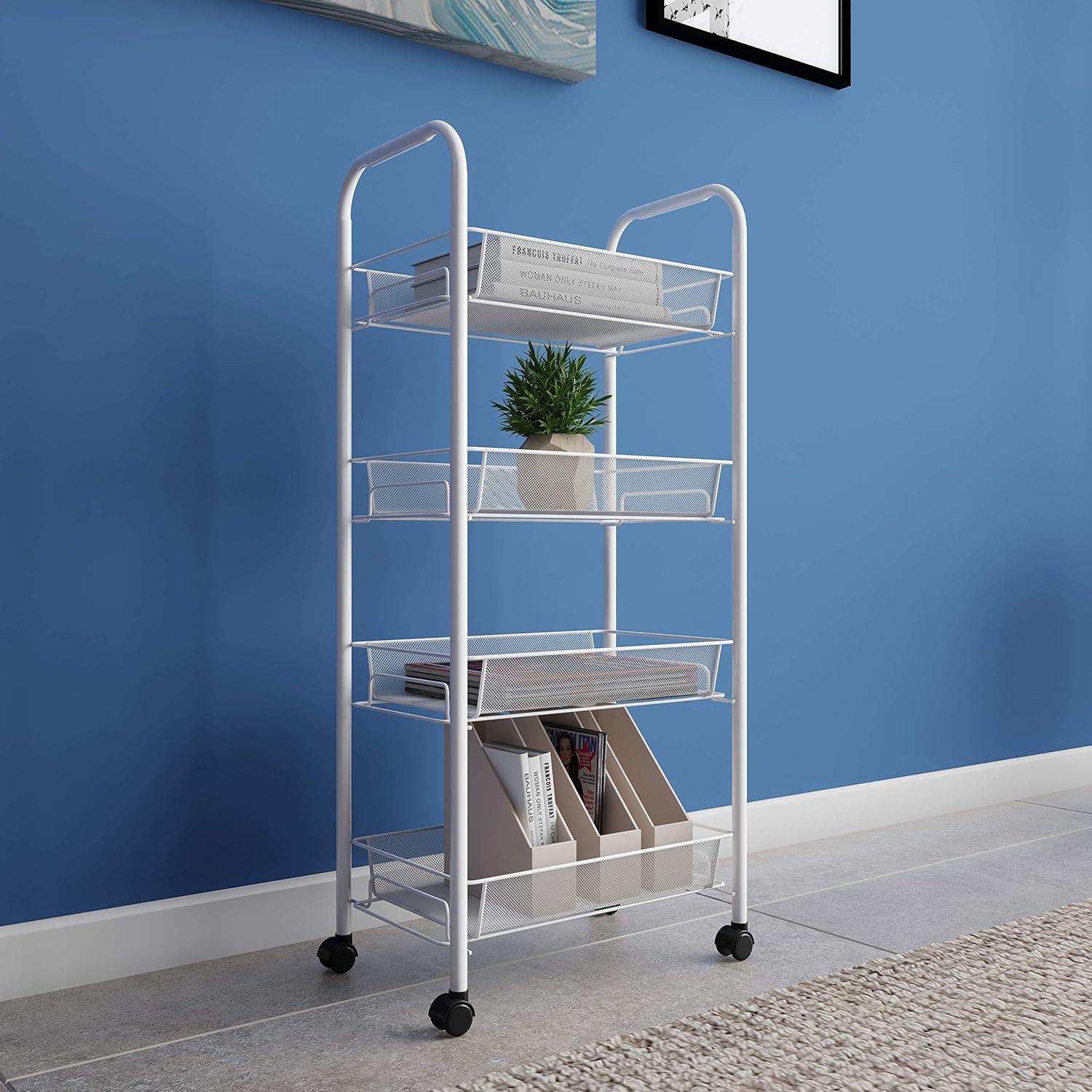 imageLavish Home 4Tiered Narrow Rolling Storage Shelves Mobile Space Saving Utility Organizer Cart for Kitchen Bathroom Laundry Garage or Office