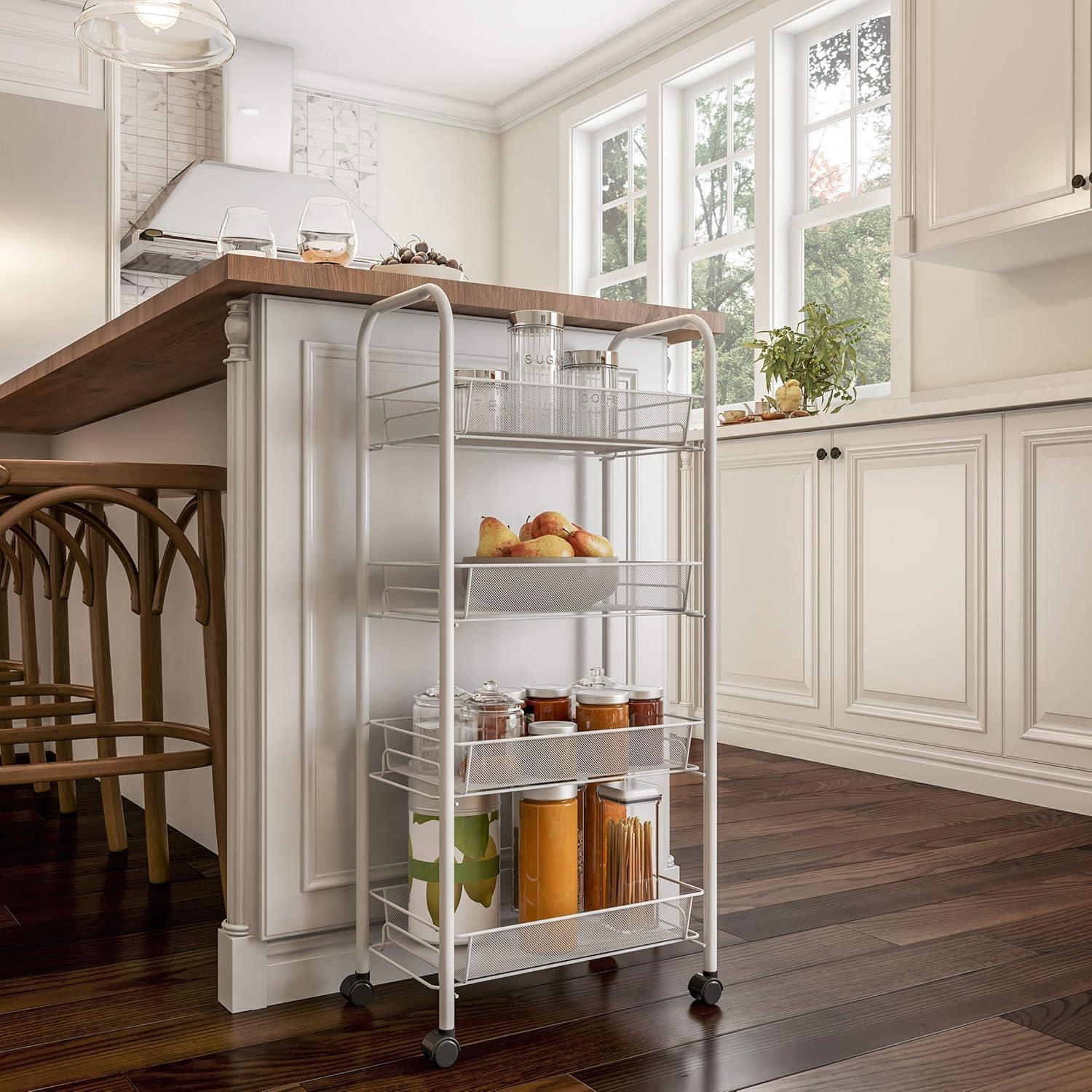 imageLavish Home 4Tiered Narrow Rolling Storage Shelves Mobile Space Saving Utility Organizer Cart for Kitchen Bathroom Laundry Garage or Office