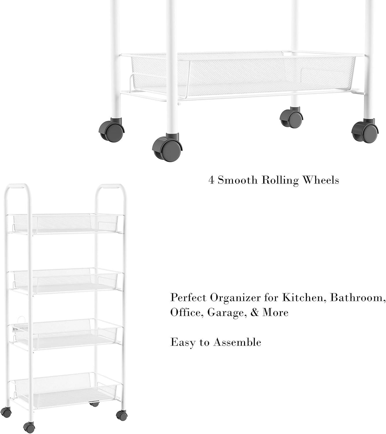 imageLavish Home 4Tiered Narrow Rolling Storage Shelves Mobile Space Saving Utility Organizer Cart for Kitchen Bathroom Laundry Garage or Office
