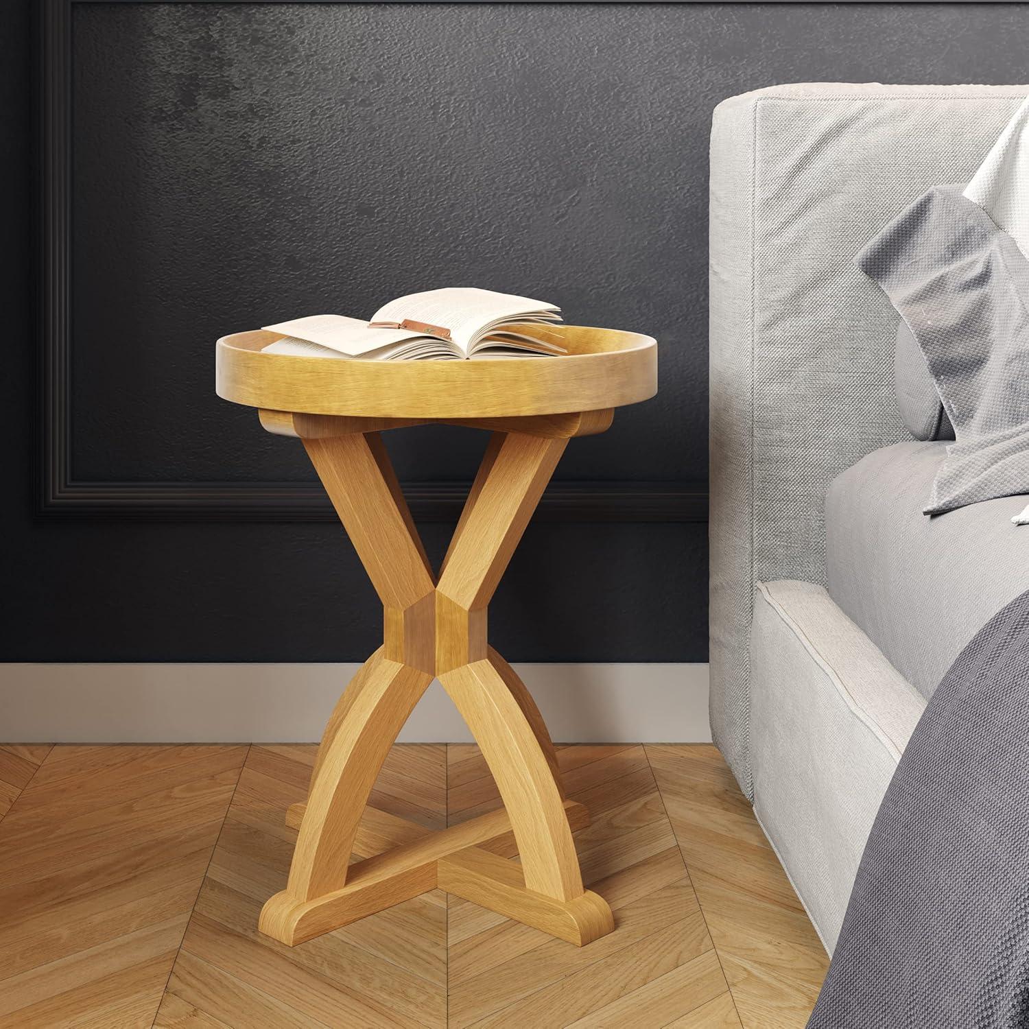imageLavish Home Side Table Mango Wood Pedestal Table for Couch Loveseat Entryway or Bed Farmhouse Living Room Furniture Natural