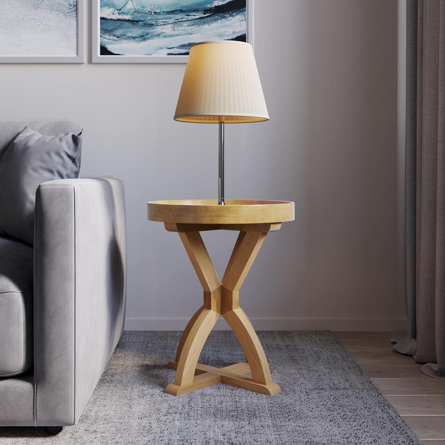 imageLavish Home Side Table Mango Wood Pedestal Table for Couch Loveseat Entryway or Bed Farmhouse Living Room Furniture Natural