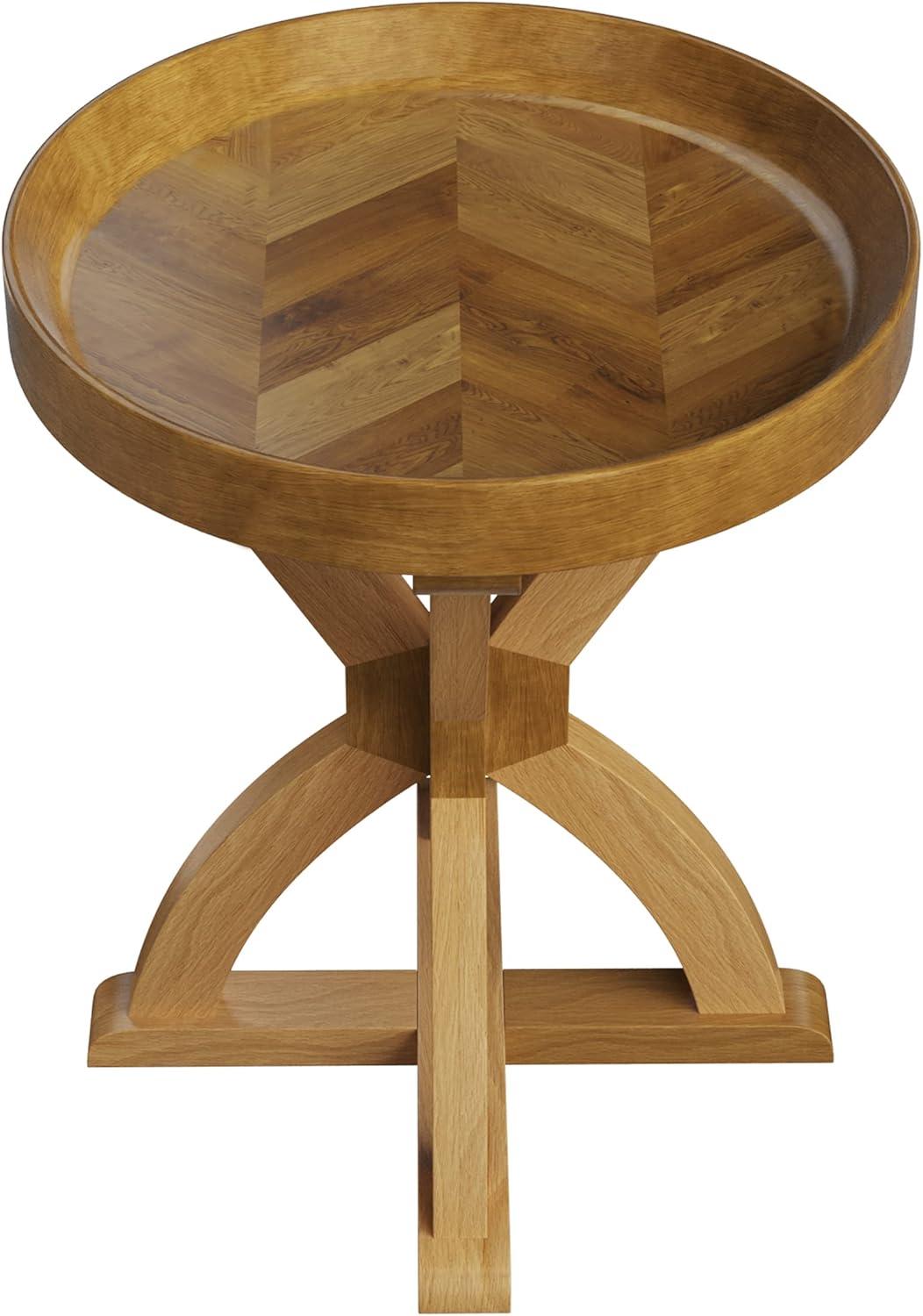 imageLavish Home Side Table Mango Wood Pedestal Table for Couch Loveseat Entryway or Bed Farmhouse Living Room Furniture Natural