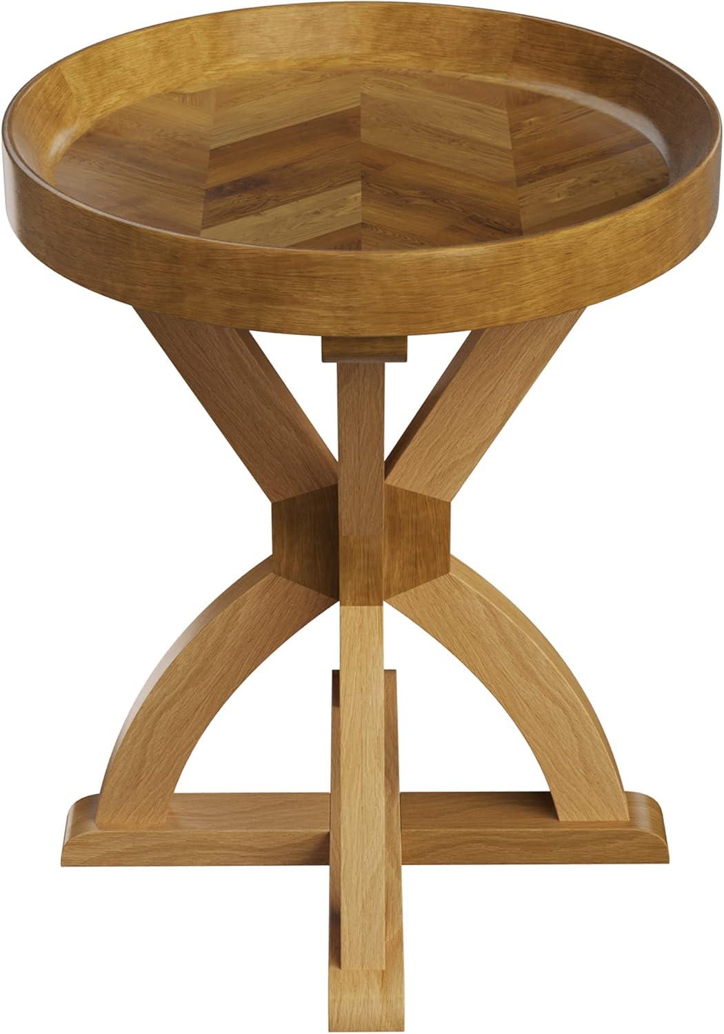 imageLavish Home Side Table Mango Wood Pedestal Table for Couch Loveseat Entryway or Bed Farmhouse Living Room Furniture Natural