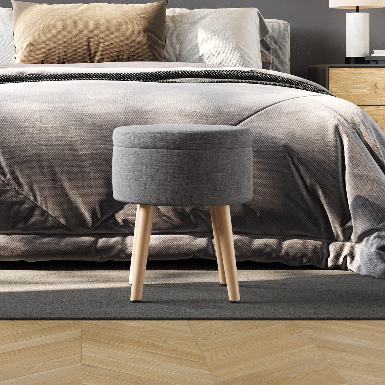 imageStorage Ottoman Footrest Side Table or Storage Organizer with Removable Flip Top Hard Lid for Living Room Dorm or Apartment by Lavish Home Gray