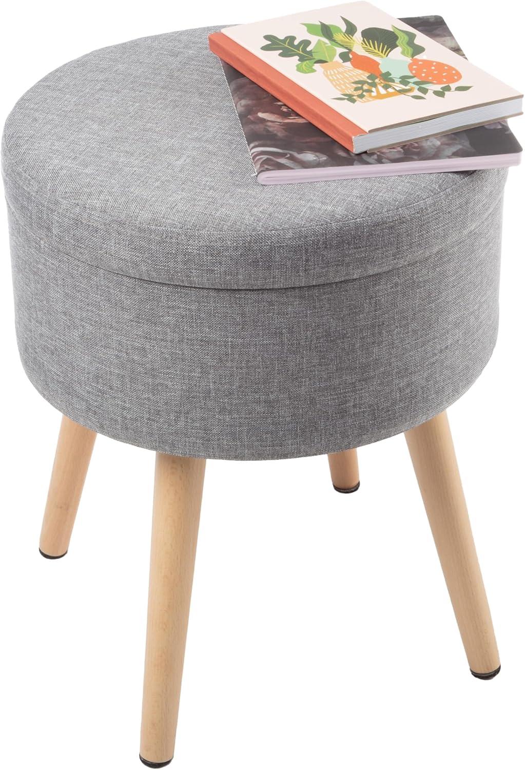 imageStorage Ottoman Footrest Side Table or Storage Organizer with Removable Flip Top Hard Lid for Living Room Dorm or Apartment by Lavish Home Gray