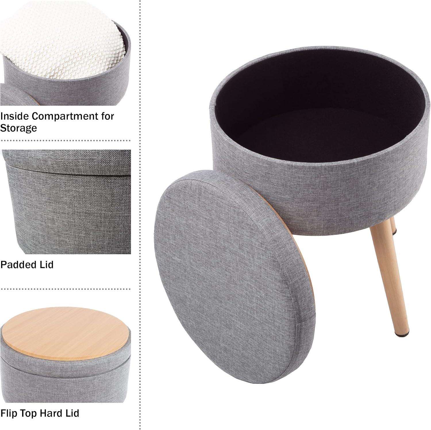 imageStorage Ottoman Footrest Side Table or Storage Organizer with Removable Flip Top Hard Lid for Living Room Dorm or Apartment by Lavish Home Gray