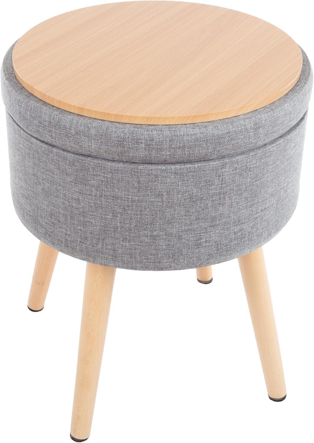 imageStorage Ottoman Footrest Side Table or Storage Organizer with Removable Flip Top Hard Lid for Living Room Dorm or Apartment by Lavish Home Gray