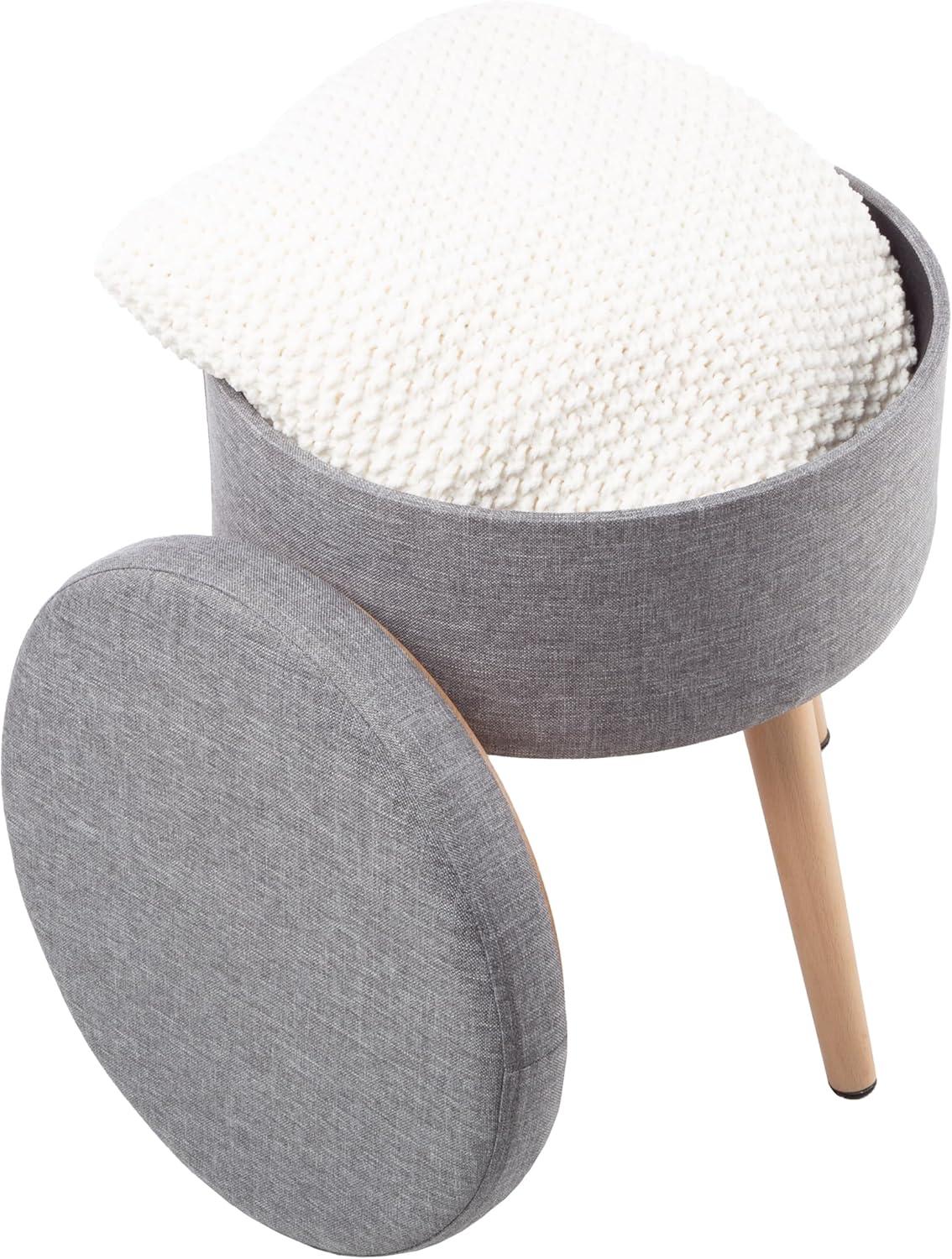 imageStorage Ottoman Footrest Side Table or Storage Organizer with Removable Flip Top Hard Lid for Living Room Dorm or Apartment by Lavish Home Gray