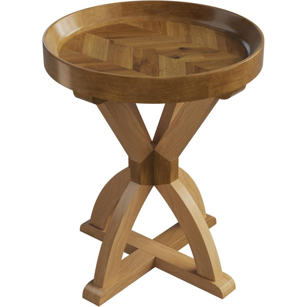 imageLavish Home Side Table Mango Wood Pedestal Table for Couch Loveseat Entryway or Bed Farmhouse Living Room Furniture Natural