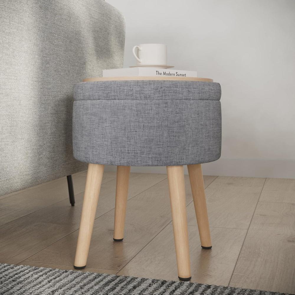 imageStorage Ottoman  Footrest Side Table or Storage Organizer with Removable Flip Top Hard Lid for Living Room Dorm or Apartment by Lavish Home Gray