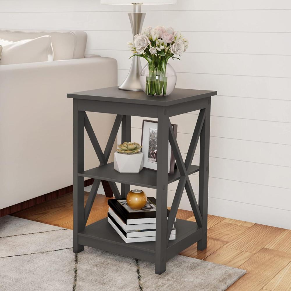 imageWooden End Table  Modern Style Sofa Side Table with XShape Design and Two Shelves  For Living Room or Bedroom by Lavish Home BlackGrey