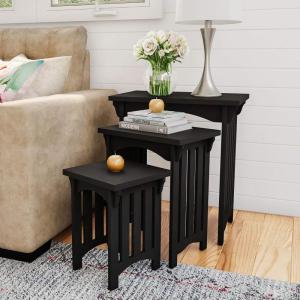 Nesting Tables-Set of 3, Traditional with Mission Style Legs for Living Room Coffee Tables or Nightstands-Home Accent Furniture by Lavish Home (Black)(Black)