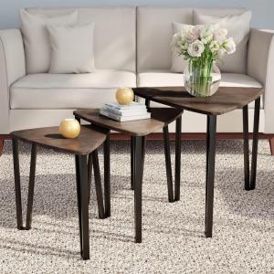 Nesting Tables-Set of 3, Traditional with Mission Style Legs for Living Room Coffee Tables or Nightstands-Home Accent Furniture by Lavish Home (Black)(Brown)