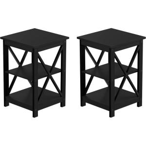 Wooden End Table – Modern Style Sofa Side Table with X-Shape Design and Two Shelves – For Living Room or Bedroom by Lavish Home (Black)(Black  Set of 2)