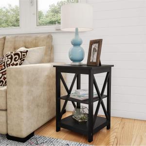 Wooden End Table – Modern Style Sofa Side Table with X-Shape Design and Two Shelves – For Living Room or Bedroom by Lavish Home (Black)(Black)