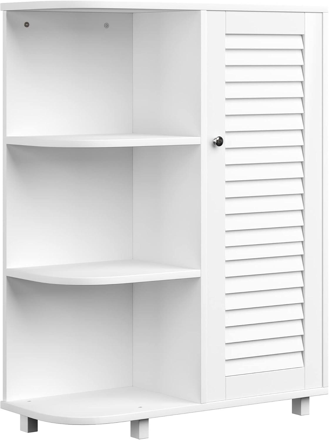 imageFloor Cabinet with Curved Shelves Kitchen or Bathroom Storage Cabinet with Stylish Shutter Door and 3 Open Shelves by Lavish Home White
