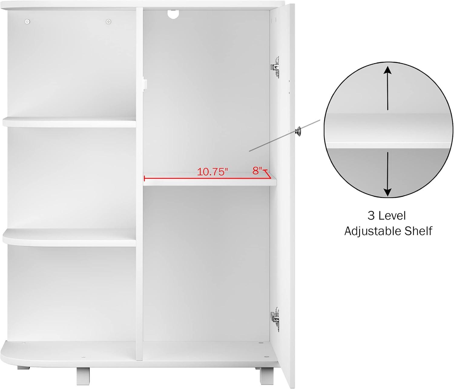 imageFloor Cabinet with Curved Shelves Kitchen or Bathroom Storage Cabinet with Stylish Shutter Door and 3 Open Shelves by Lavish Home White