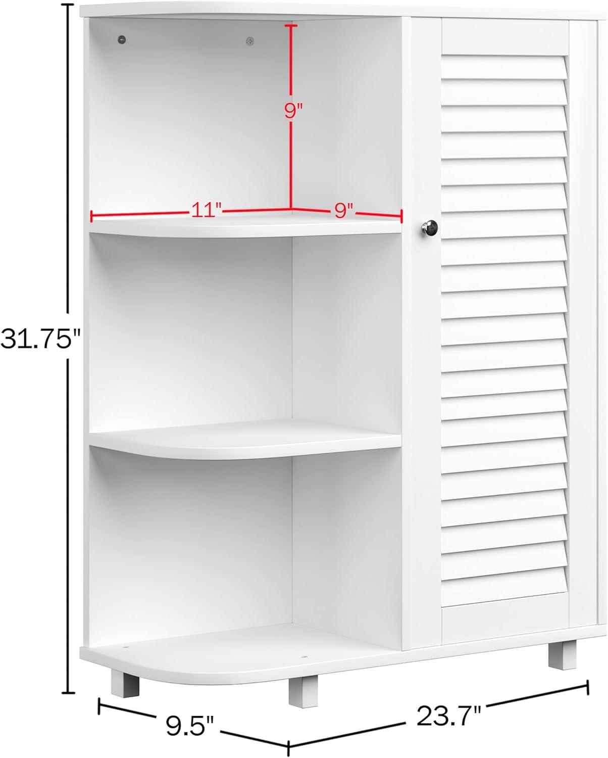 imageFloor Cabinet with Curved Shelves Kitchen or Bathroom Storage Cabinet with Stylish Shutter Door and 3 Open Shelves by Lavish Home White