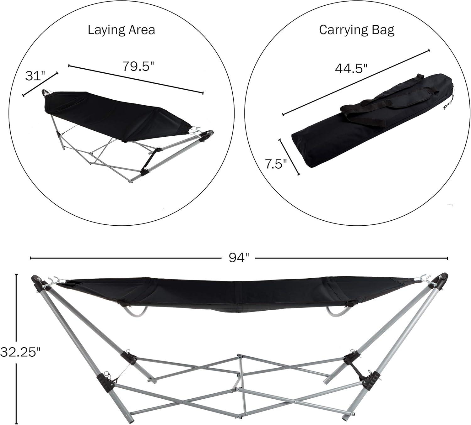 imageHammock with Stand Included Portable Hammock Fits into Carry Bag for Easy Travel Perfect for Backyard Pool Beach Hiking by Lavish Home Black