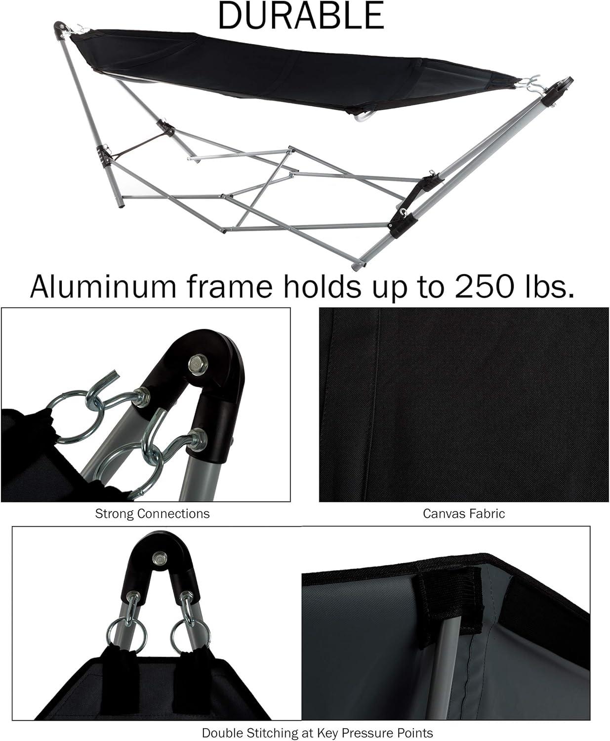 imageHammock with Stand Included Portable Hammock Fits into Carry Bag for Easy Travel Perfect for Backyard Pool Beach Hiking by Lavish Home Black