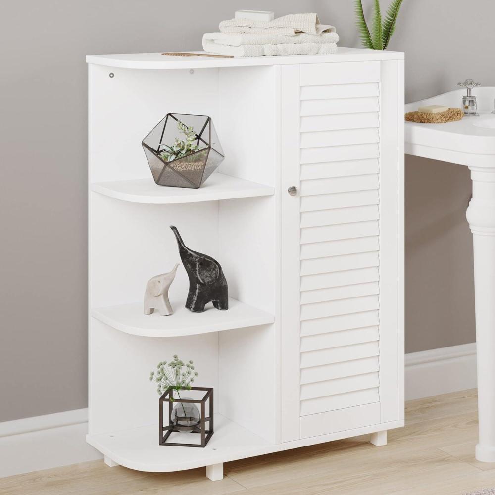 imageFloor Cabinet with Curved Shelves Kitchen or Bathroom Storage Cabinet with Stylish Shutter Door and 3 Open Shelves by Lavish Home White