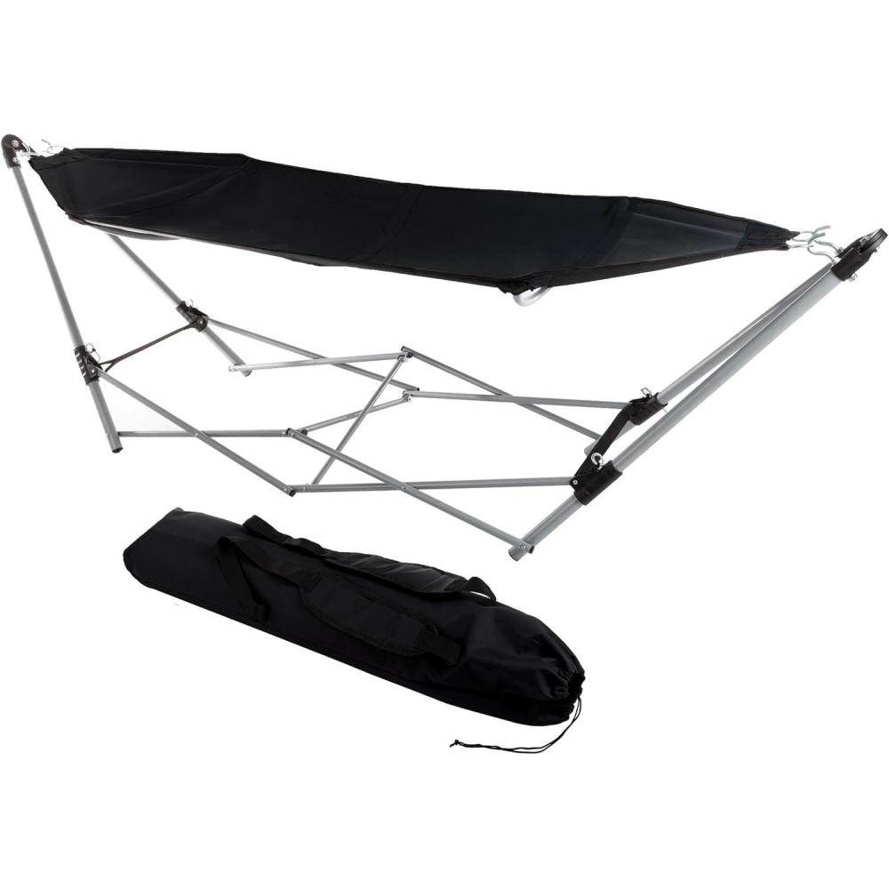 imageHammock with Stand Included Portable Hammock Fits into Carry Bag for Easy Travel Perfect for Backyard Pool Beach Hiking by Lavish Home Black