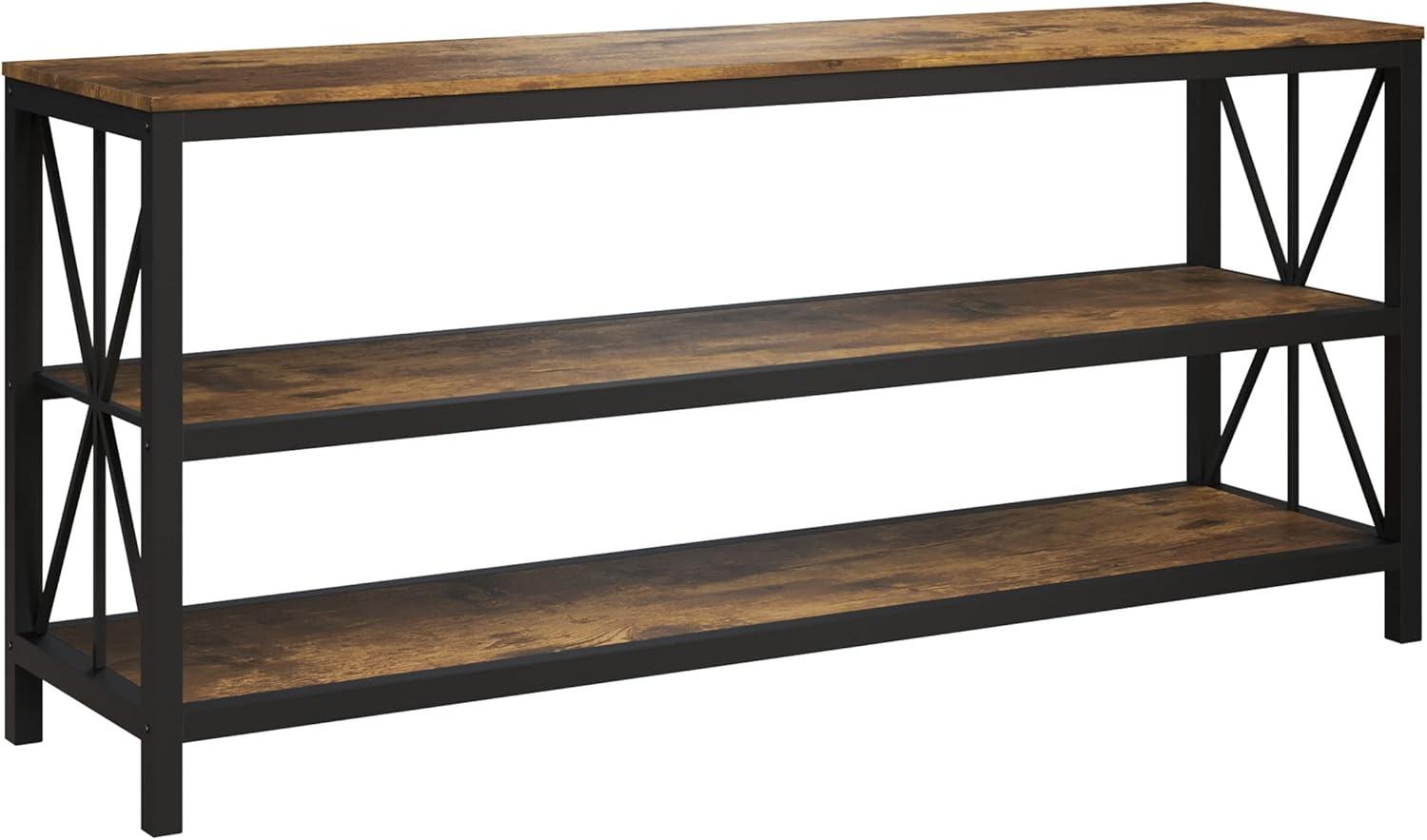 imageLavish Home Farmhouse TV Stand 3Tier Open Back Entertainment Center for 70inch Television Barnwood Media Console Shelves and Metal Frame