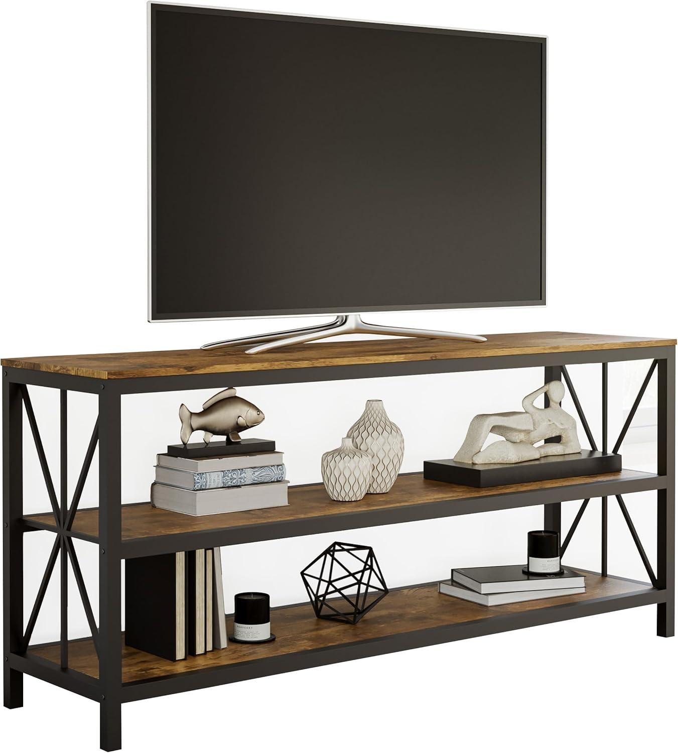 imageLavish Home Farmhouse TV Stand 3Tier Open Back Entertainment Center for 70inch Television Barnwood Media Console Shelves and Metal Frame