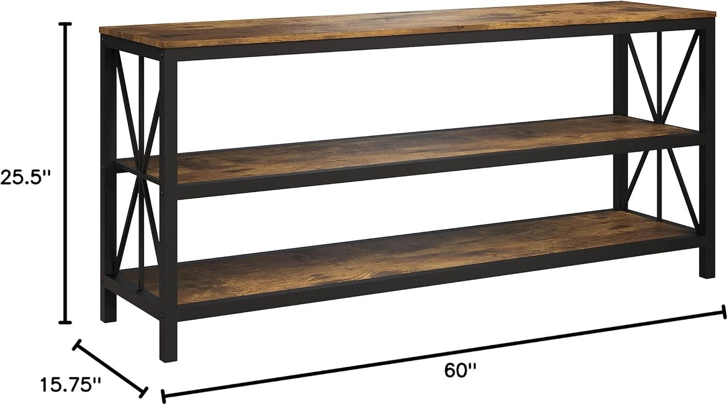 imageLavish Home Farmhouse TV Stand 3Tier Open Back Entertainment Center for 70inch Television Barnwood Media Console Shelves and Metal Frame