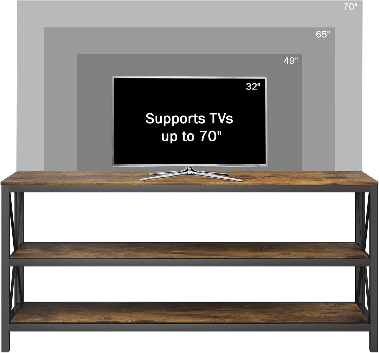 imageLavish Home Farmhouse TV Stand 3Tier Open Back Entertainment Center for 70inch Television Barnwood Media Console Shelves and Metal Frame