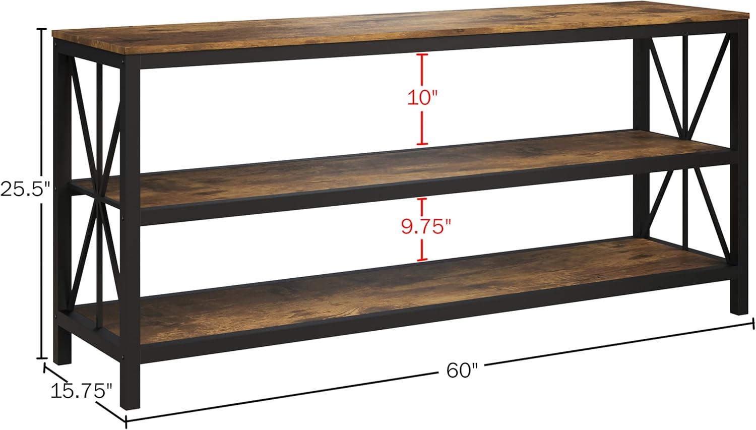 imageLavish Home Farmhouse TV Stand 3Tier Open Back Entertainment Center for 70inch Television Barnwood Media Console Shelves and Metal Frame