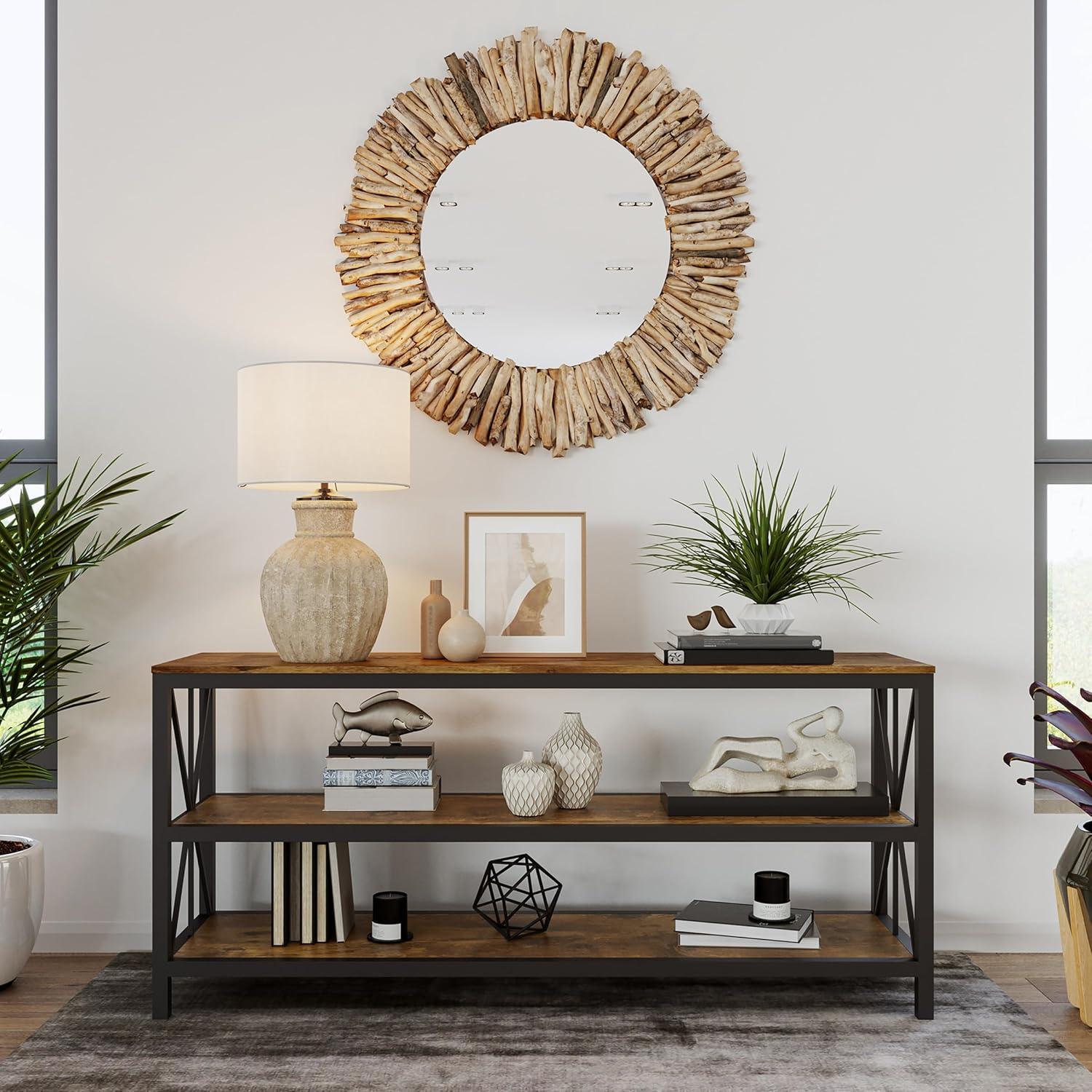 imageLavish Home Farmhouse TV Stand 3Tier Open Back Entertainment Center for 70inch Television Barnwood Media Console Shelves and Metal Frame