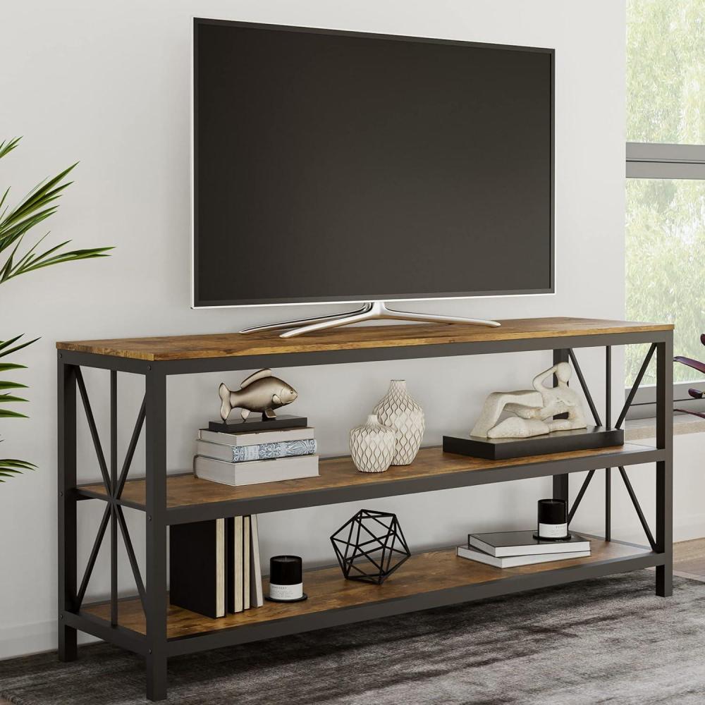 imageLavish Home Farmhouse TV Stand 3Tier Open Back Entertainment Center for 70inch Television Barnwood Media Console Shelves and Metal Frame