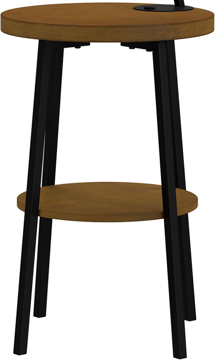 imageFloor Lamp with Table MidCentury Modern Nightstand or Side Table with USB Charging Port and Drum Shade Standing Light with Shelves by Lavish Home