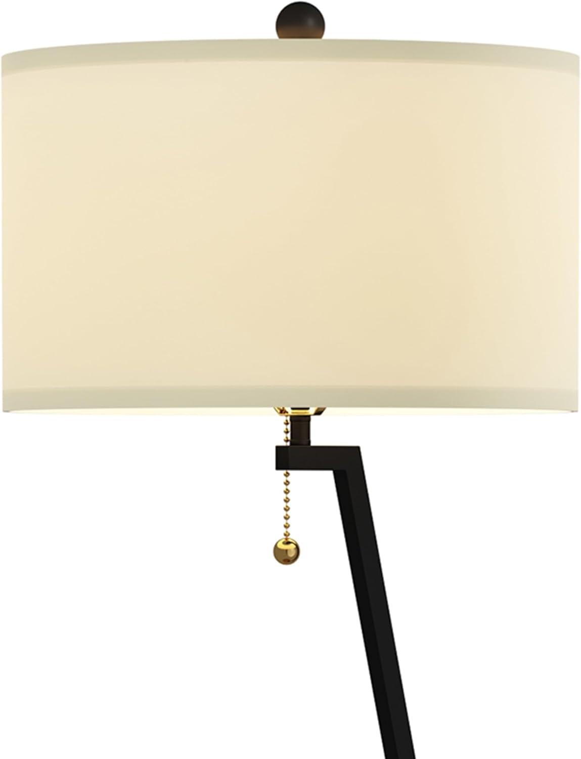 imageFloor Lamp with Table MidCentury Modern Nightstand or Side Table with USB Charging Port and Drum Shade Standing Light with Shelves by Lavish Home