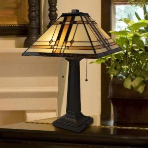 Lavish Home 72-TIFF-5 Tiffany Style Table Lamp – Mission Design Art Glass Lighting 2 LED Bulbs Included-Vintage Look Handcrafted Accent Decor, Multicolor(Regular)