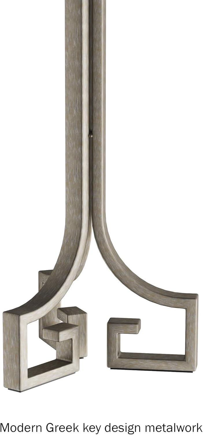 imageLavish Home Greek Key Table LampsSet of 2 Modern Lights with LED BulbsAntique Silver with Ivory Shades for Bedroom Living Room or Office