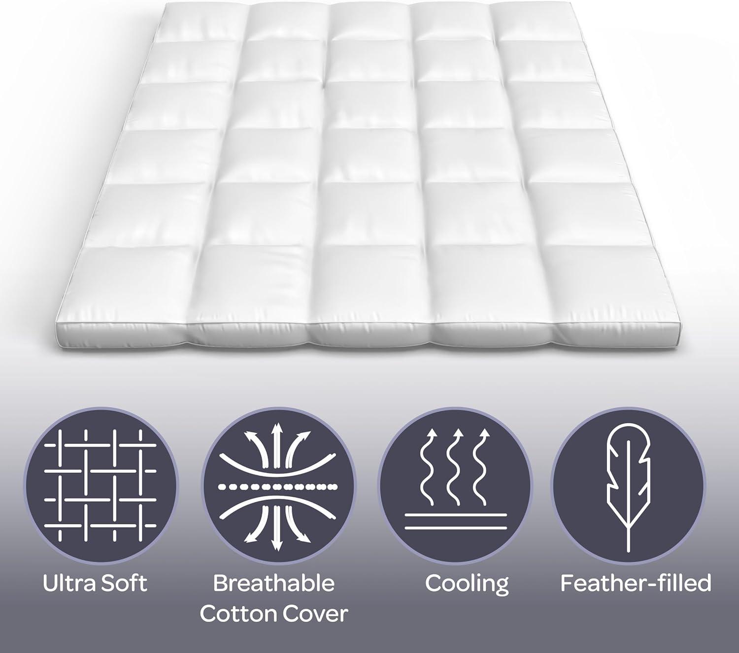 imageLavish Home King Size Mattress Topper 2Inch Duck Feather Gusset Mattress Pad for Beds 233Thread Count Cotton Mattress Cover White