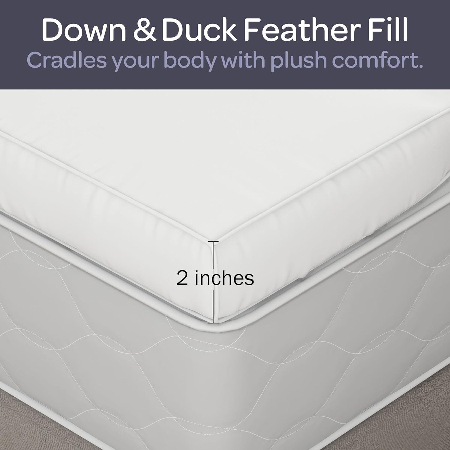 imageLavish Home King Size Mattress Topper 2Inch Duck Feather Gusset Mattress Pad for Beds 233Thread Count Cotton Mattress Cover White