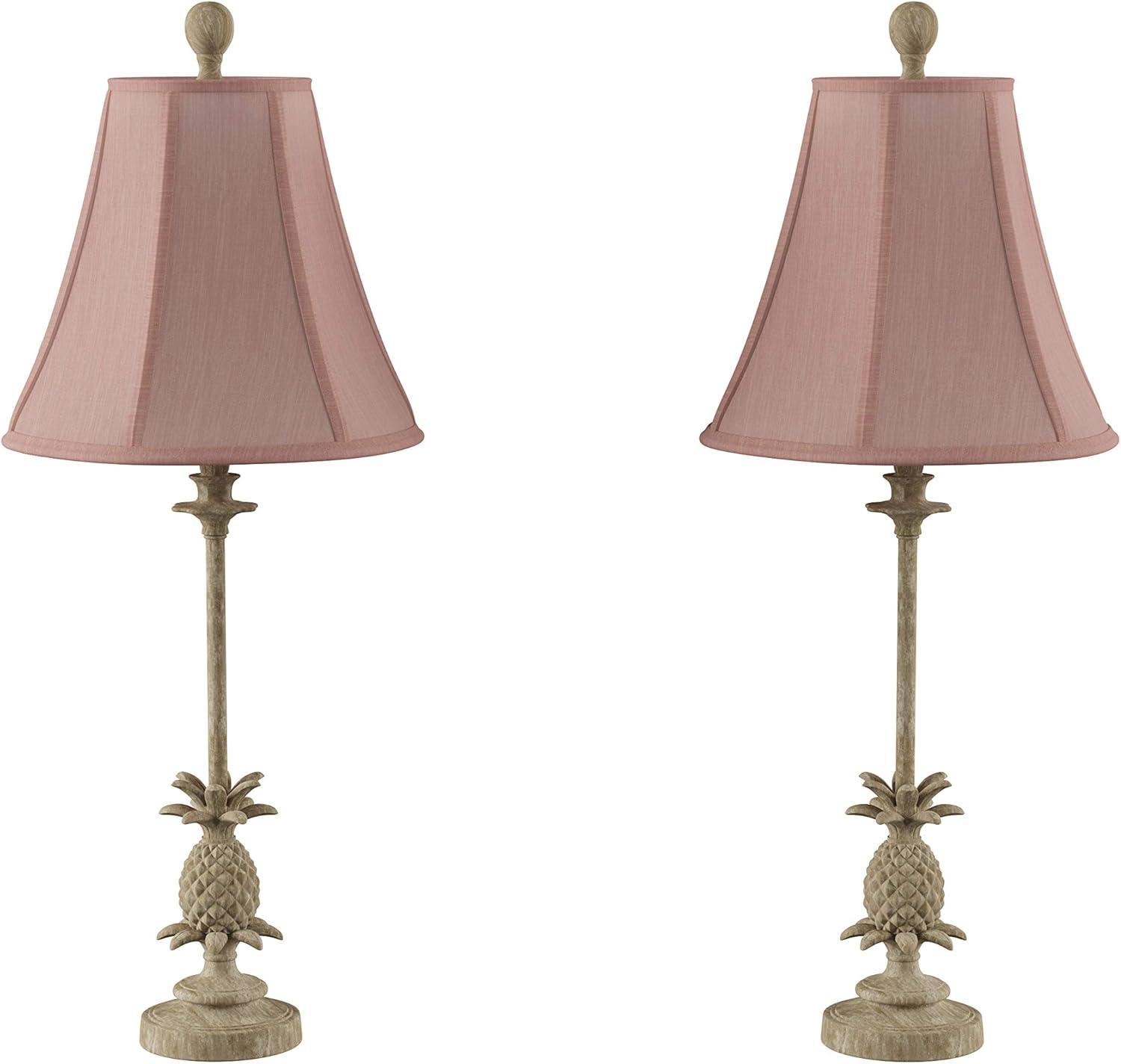 imageLavish Home Pineapple Buffet Lamps with Hexagon ShadesSet of 2 Matching Table LampsVintage Inspired Retro DesignHome Dcor Distressed Ivory