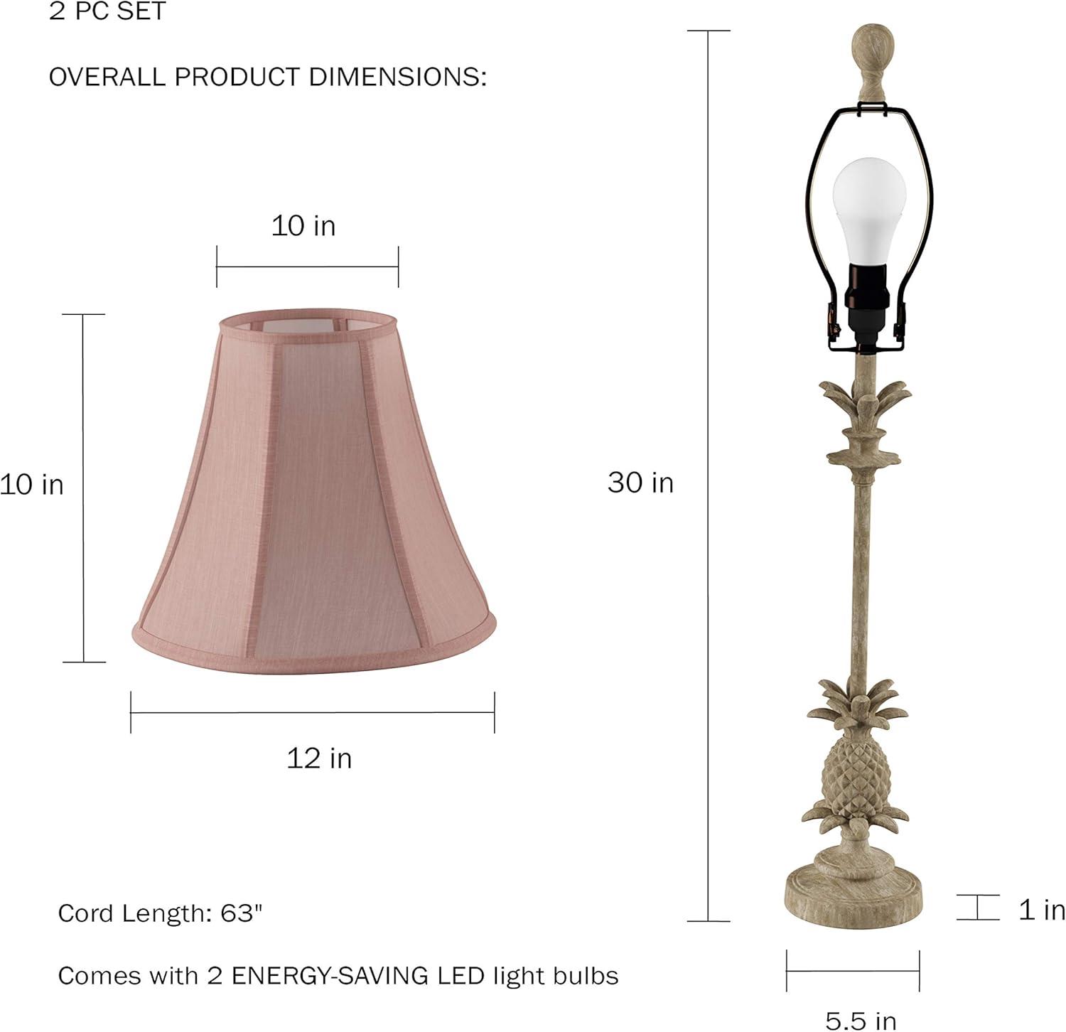 imageLavish Home Pineapple Buffet Lamps with Hexagon ShadesSet of 2 Matching Table LampsVintage Inspired Retro DesignHome Dcor Distressed Ivory