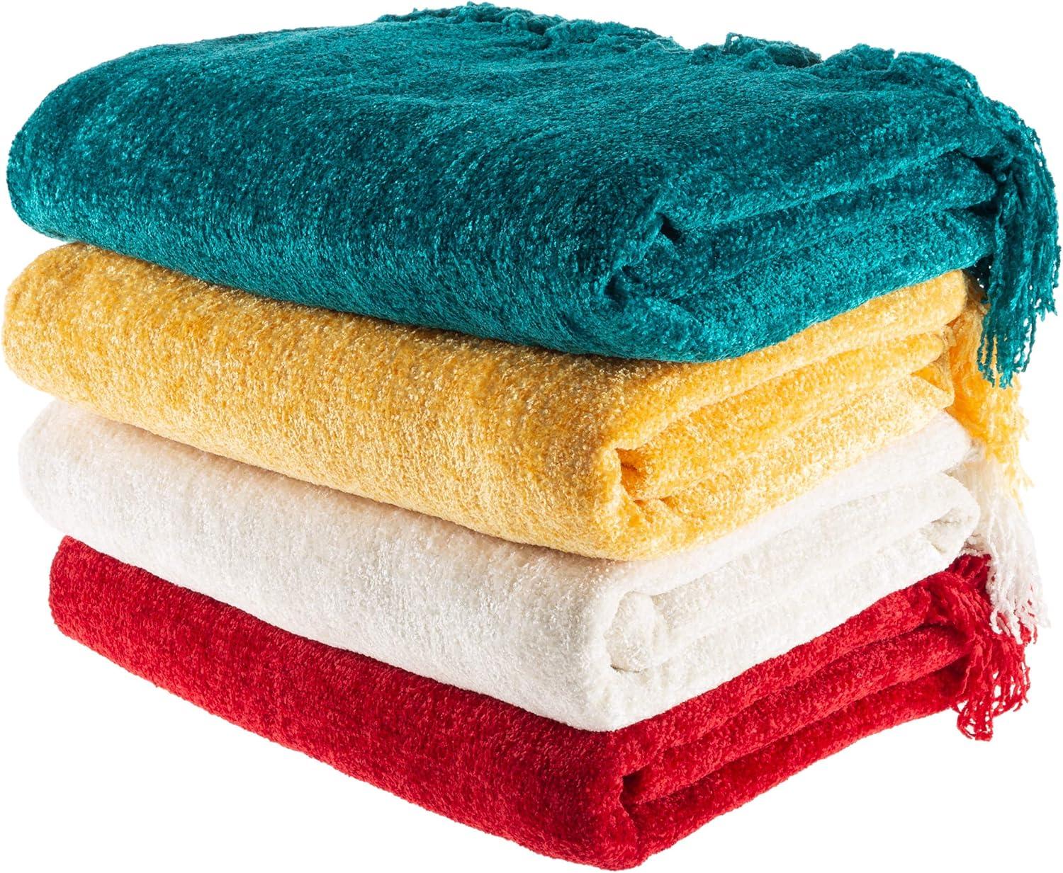 imageChenille Throw Blanket For Couch Home Dcor Bed Sofa amp ChairOversized 60 x 70 Lightweight 5 Fringe UltraSoft amp Shiny in Lagoon Teal by LHC Vineyard Red