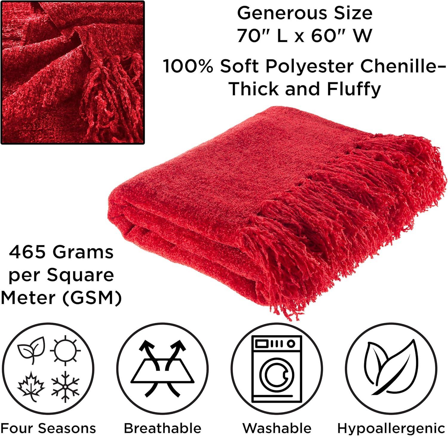 imageChenille Throw Blanket For Couch Home Dcor Bed Sofa amp ChairOversized 60 x 70 Lightweight 5 Fringe UltraSoft amp Shiny in Lagoon Teal by LHC Vineyard Red