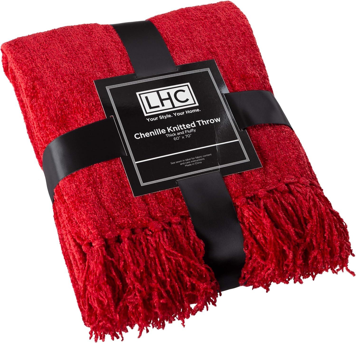 imageChenille Throw Blanket For Couch Home Dcor Bed Sofa amp ChairOversized 60 x 70 Lightweight 5 Fringe UltraSoft amp Shiny in Lagoon Teal by LHC Vineyard Red