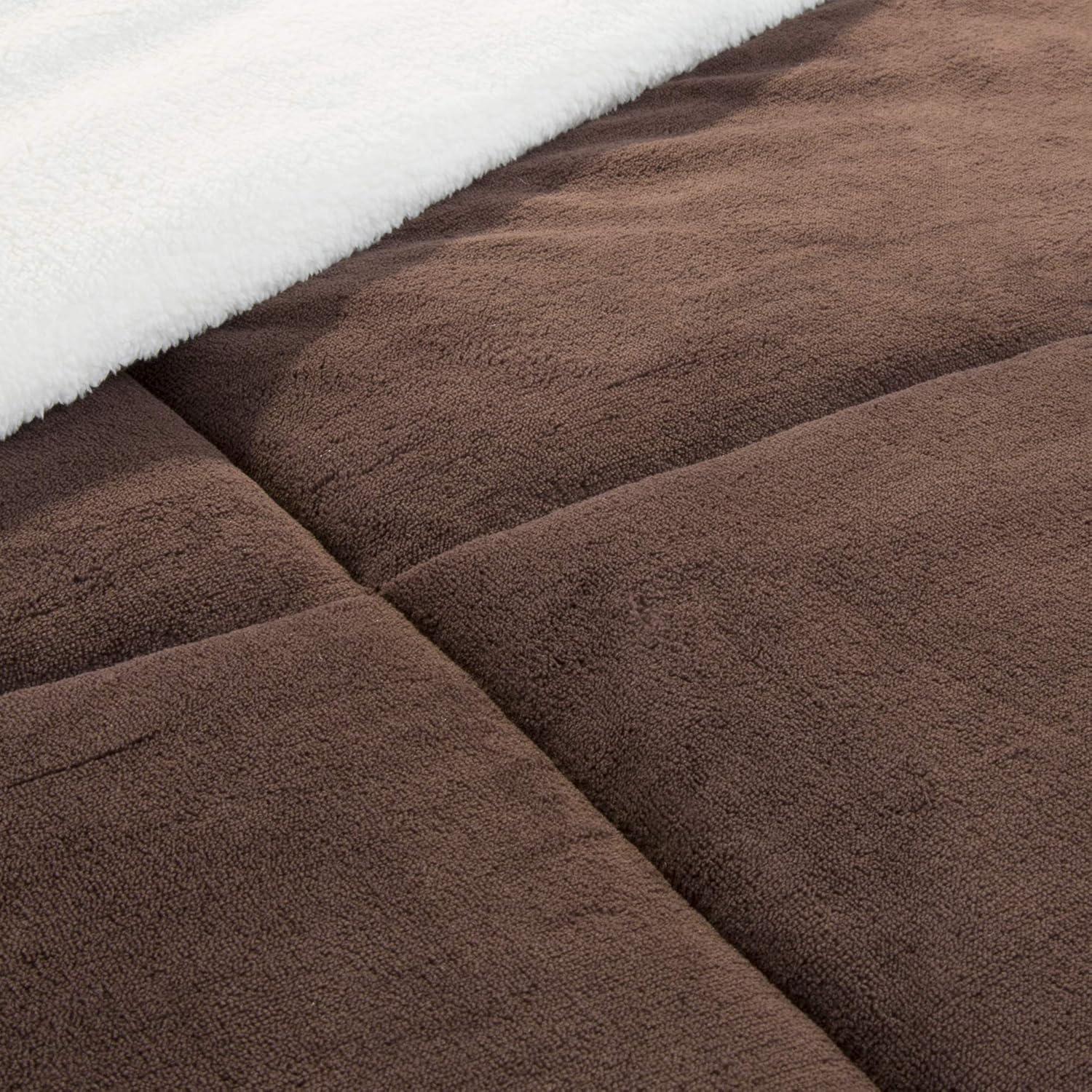 imageLavish Home King Size Comforter Set 3Piece Sherpa and Fleece Bedspread with Pillow Shams Warm Cozy MachineWashable Bedding Chocolate