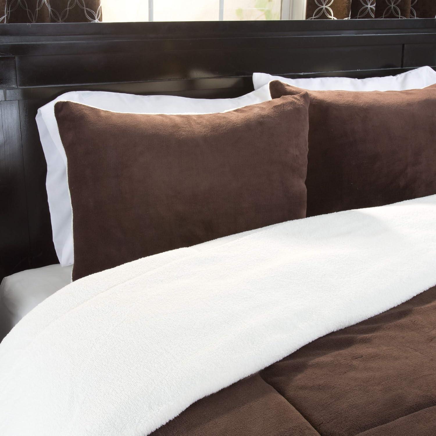 imageLavish Home King Size Comforter Set 3Piece Sherpa and Fleece Bedspread with Pillow Shams Warm Cozy MachineWashable Bedding Chocolate